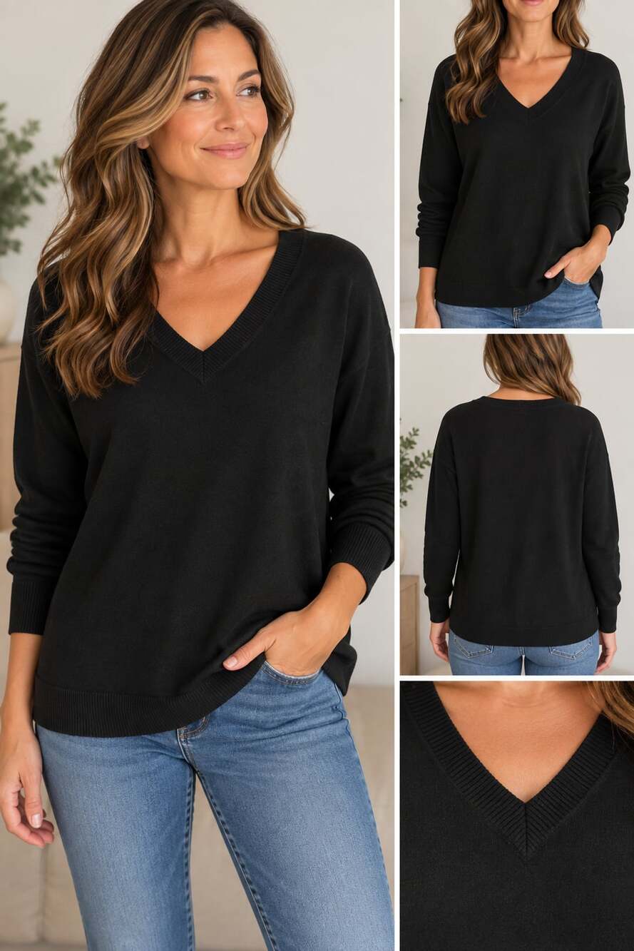 The Limited Black V-Neck Long Sleeve Sweater